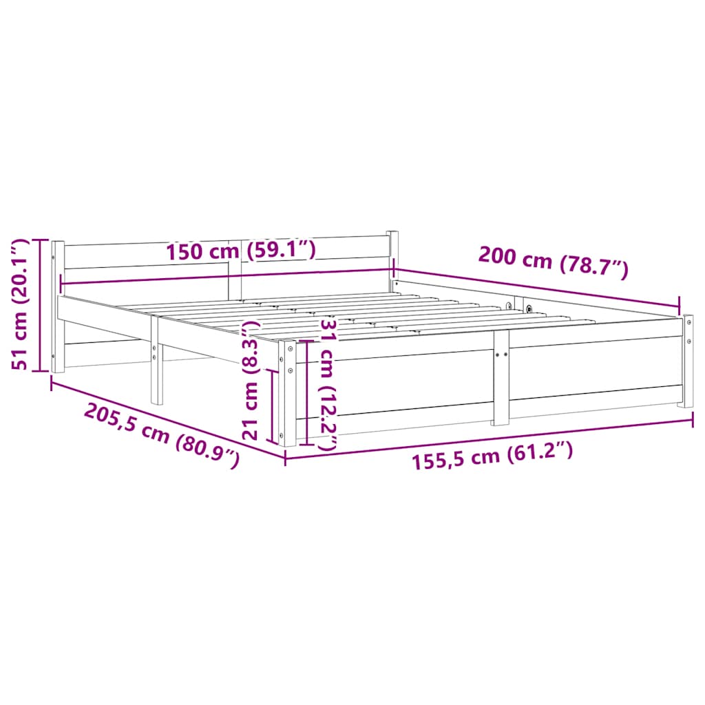 Massivholzbett 150x200 cm