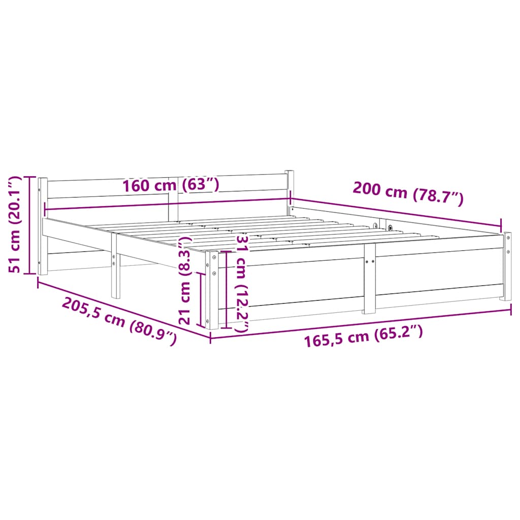 Massivholzbett ohne Matratze 160x200 cm
