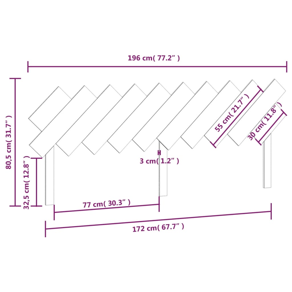 Bett-Kopfteil Grau 196x3x80,5 cm Massivholz Kiefer