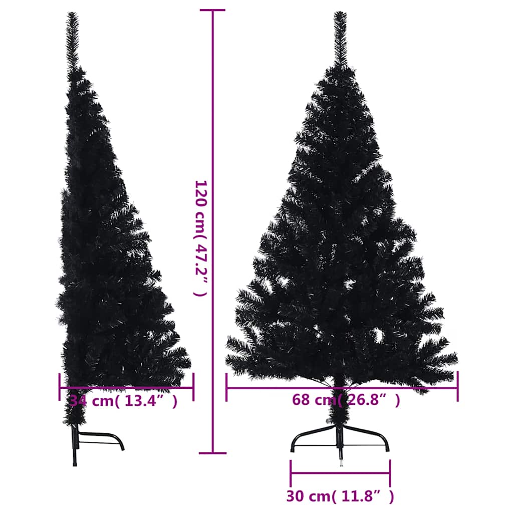 Künstlicher Halb-Weihnachtsbaum mit Ständer Schwarz 120 cm PVC
