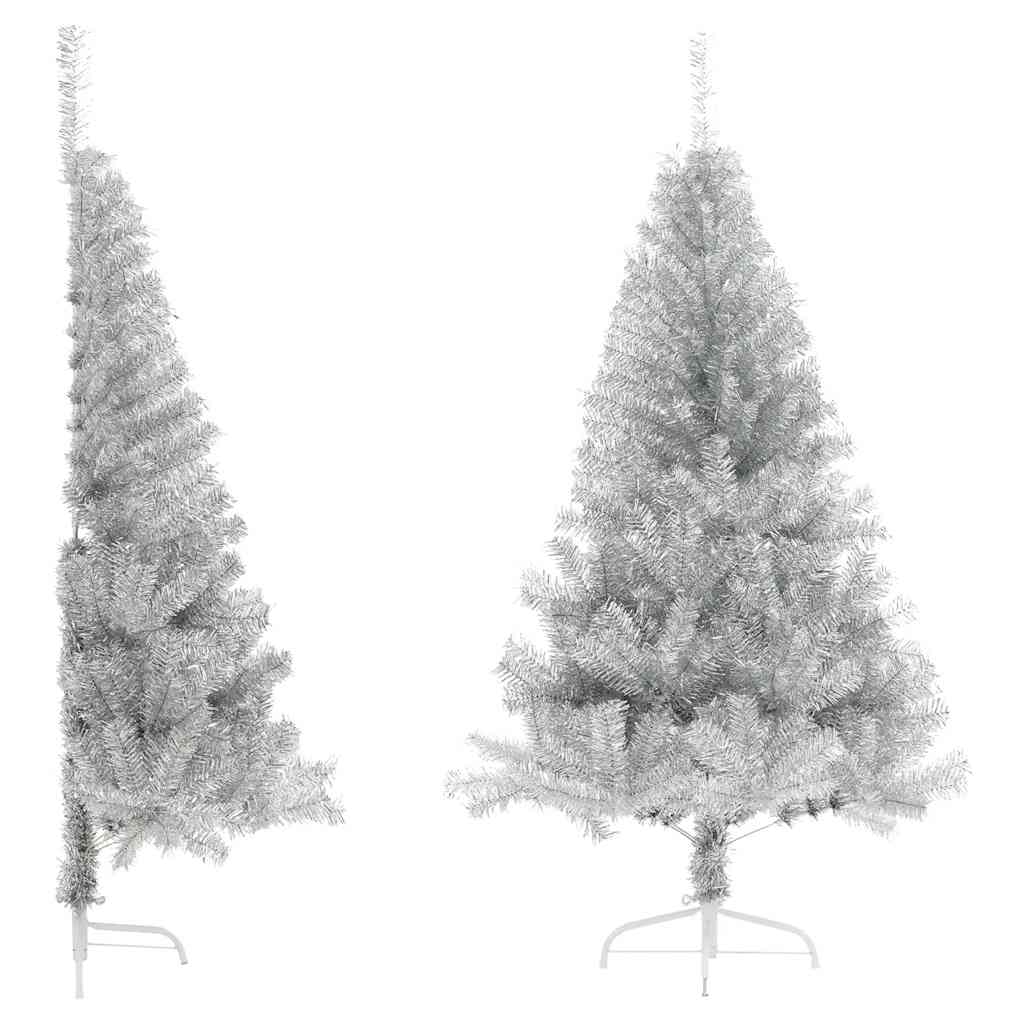 Künstlicher Halb-Weihnachtsbaum mit Ständer Silber 180 cm PET