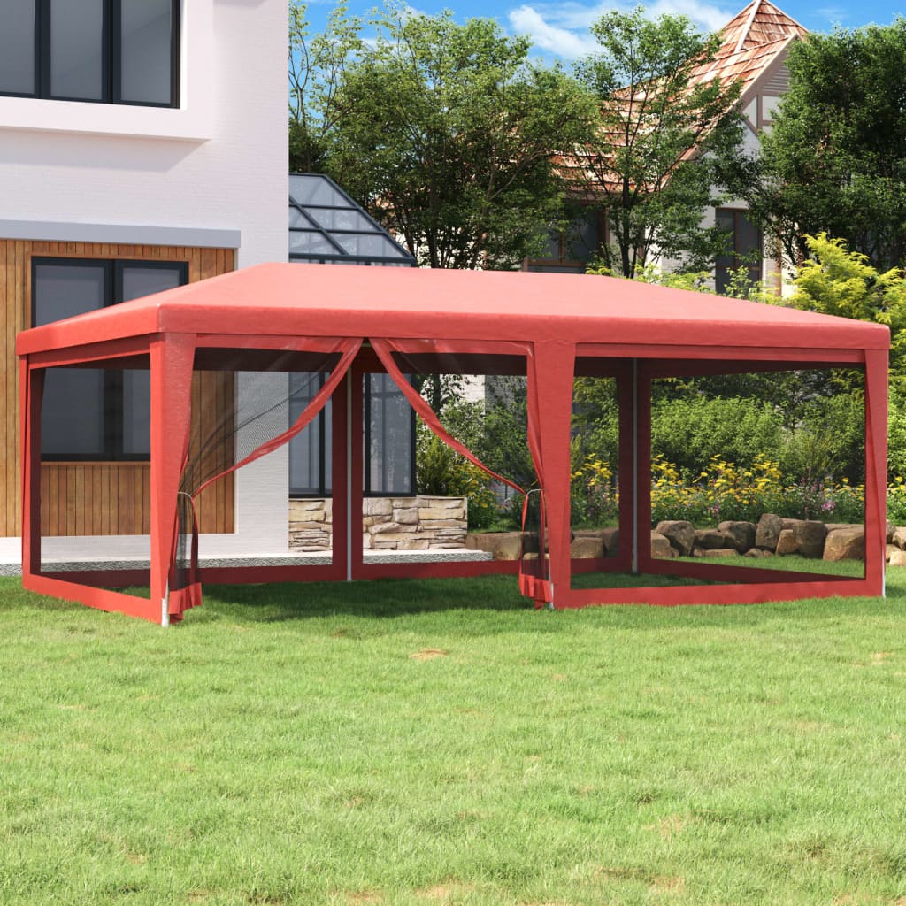 Partyzelt mit 6 Mesh-Seitenwänden Rot 6x4 m HDPE