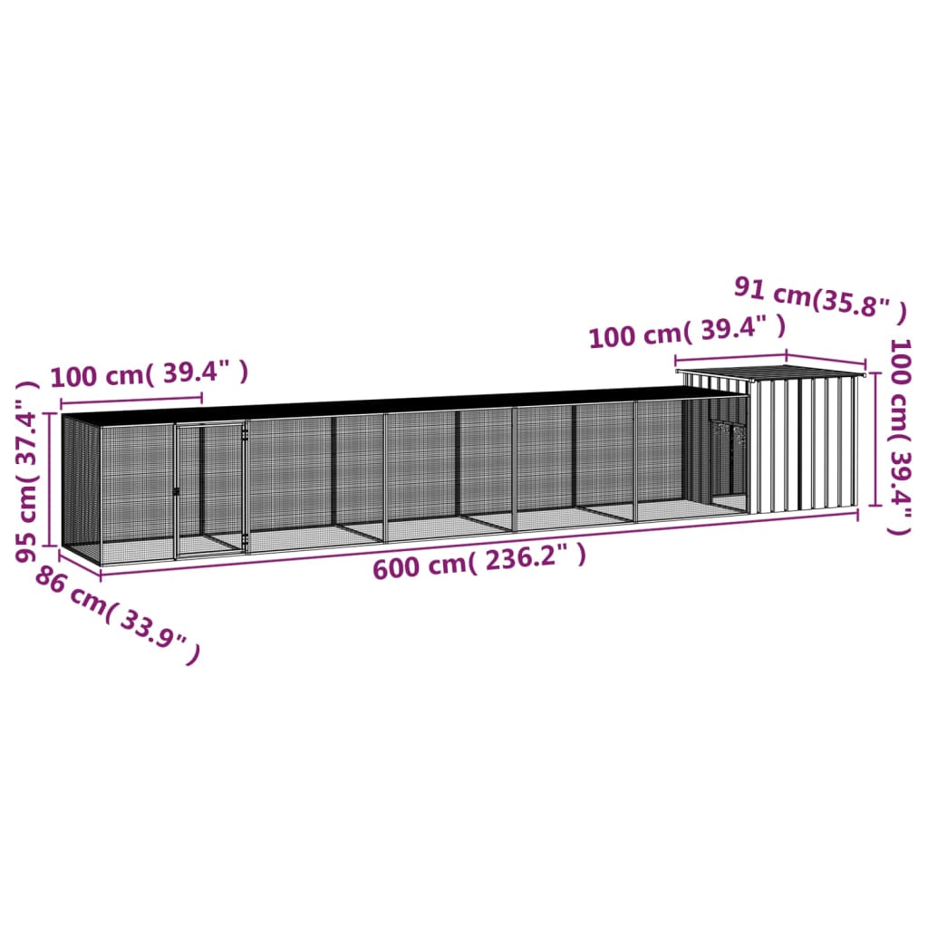 Hühnerkäfig Grau 600x91x100 cm Verzinkter Stahl