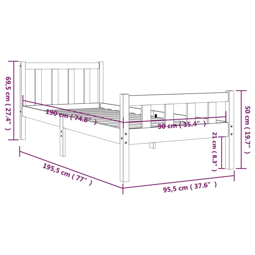 Massivholzbett 90x190 cm