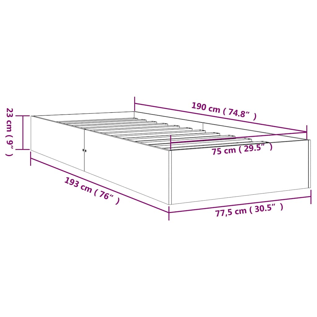 Massivholzbett ohne Matratze 75x190 cm
