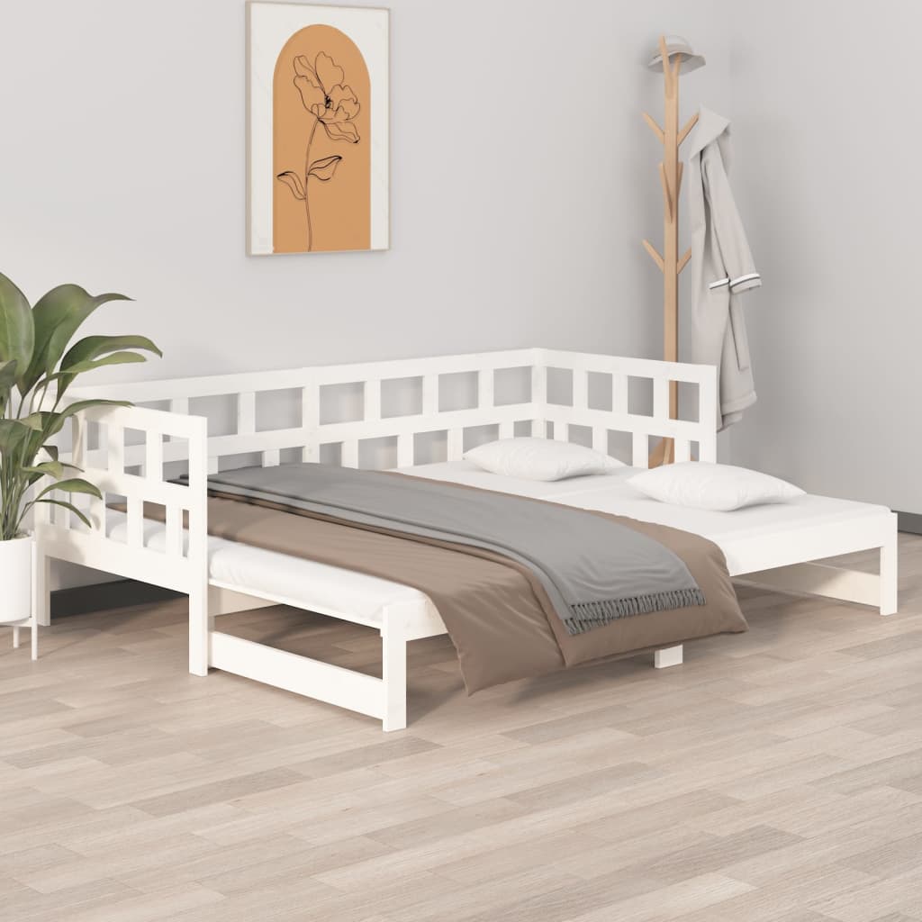 Tagesbett Ausziehbar Weiß Massivholz Kiefer 2x(80x200) cm