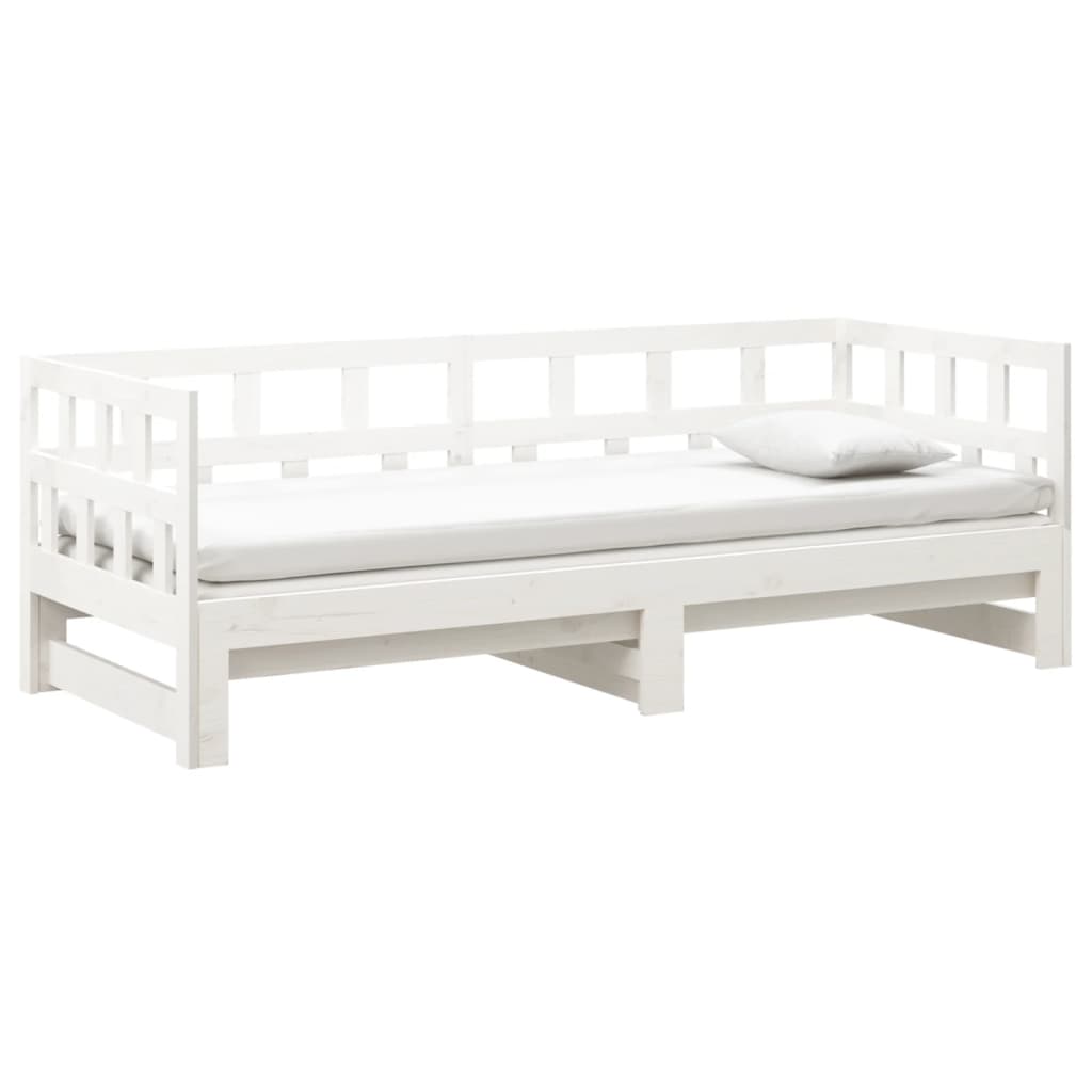 Tagesbett Ausziehbar Weiß Massivholz Kiefer 2x(90x190) cm