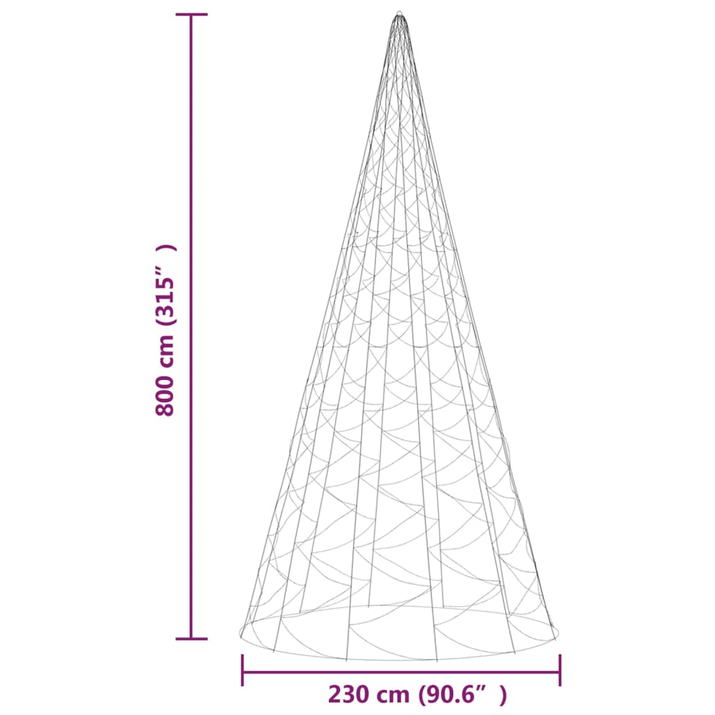 LED-Weihnachtsbaum für Fahnenmast Warmweiß 3000 LEDs 800 cm