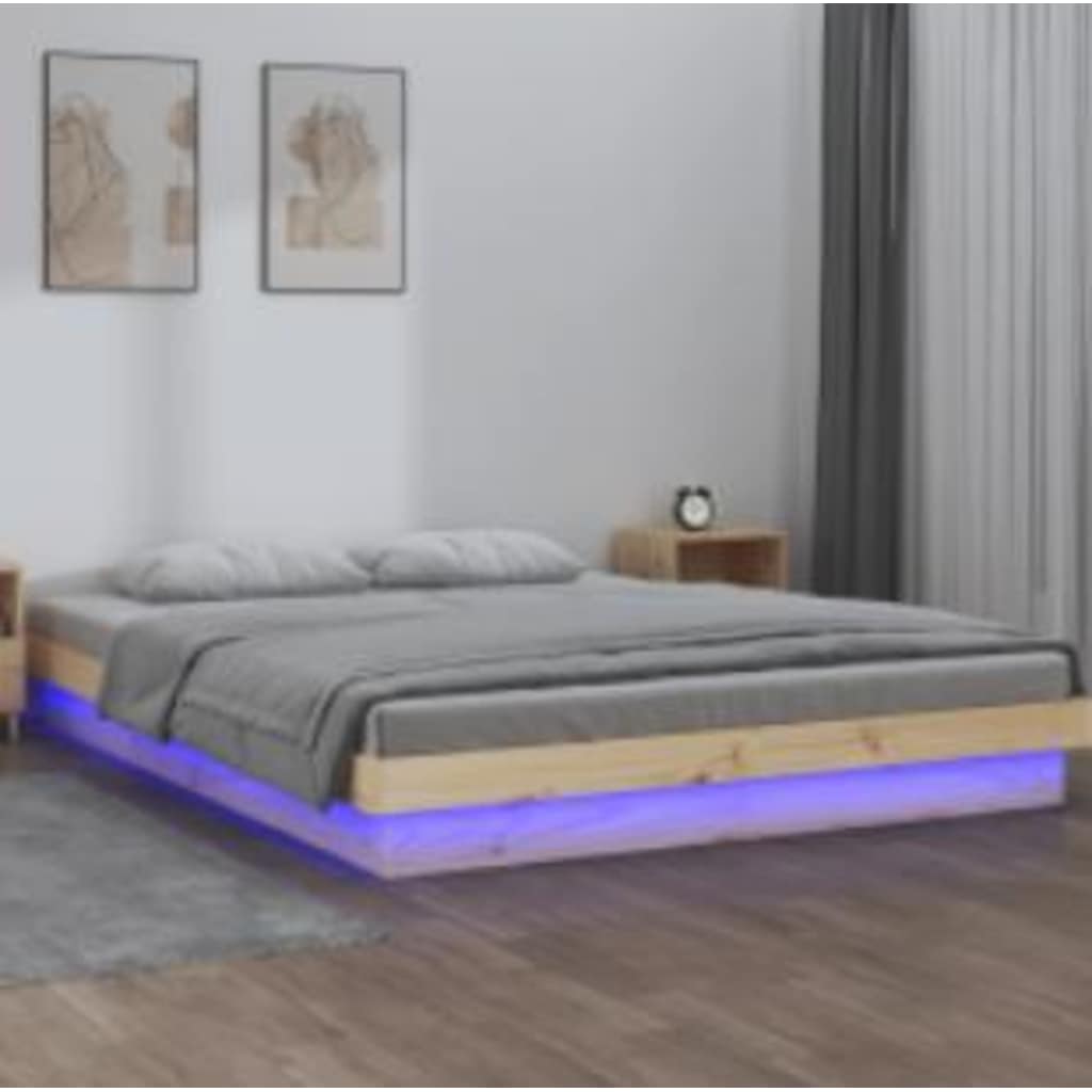 Massivholzbett mit LED-Beleuchtung 140x200 cm