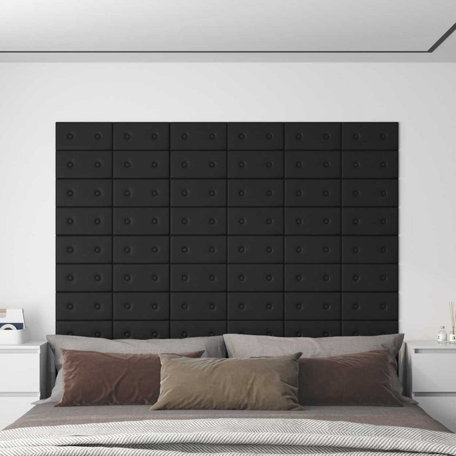 Wandkopfteilen 12 pcs Schwarz 30 x 15 cm Kunstleder