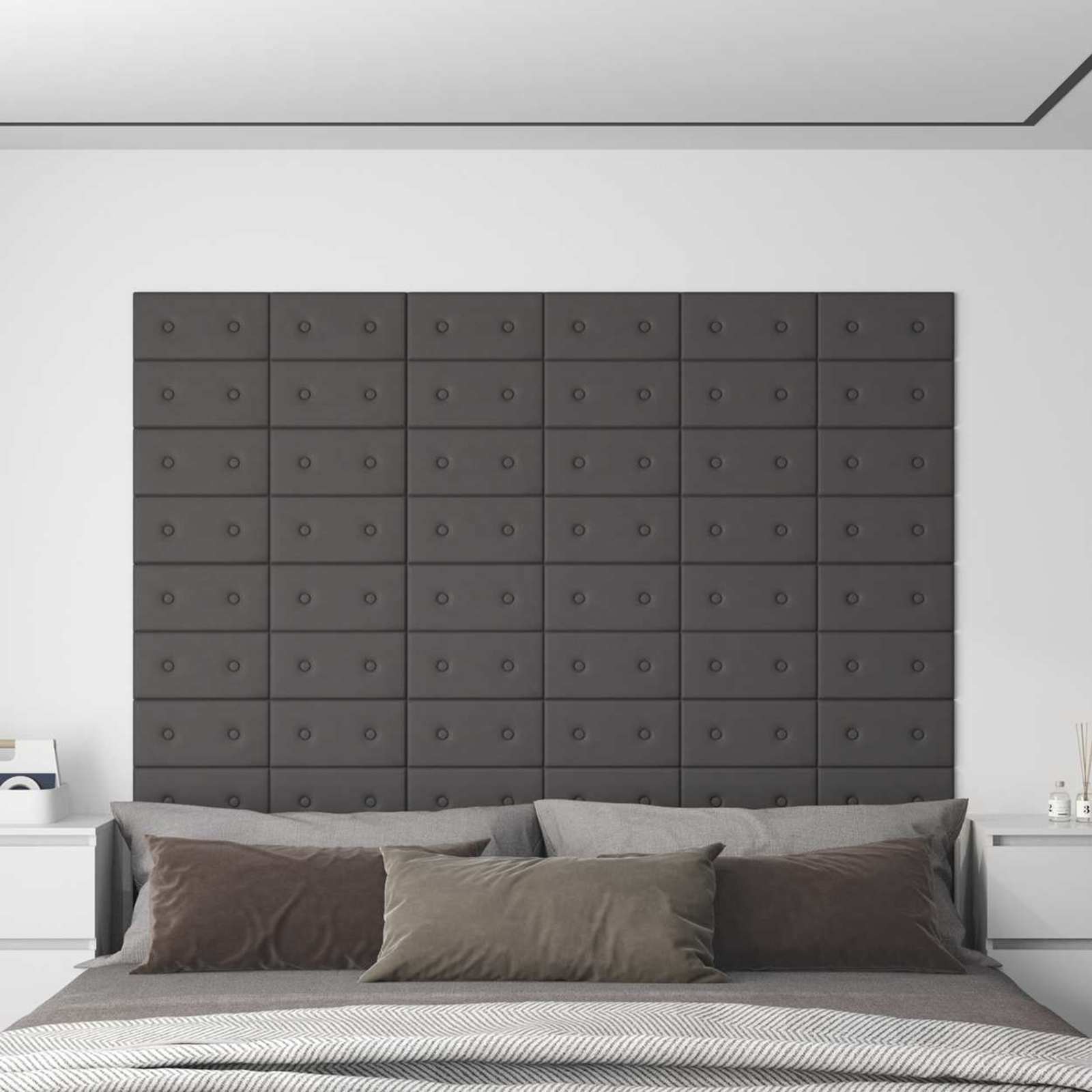 Wandkopfteilen 12 pcs Grau 30 x 15 cm Kunstleder