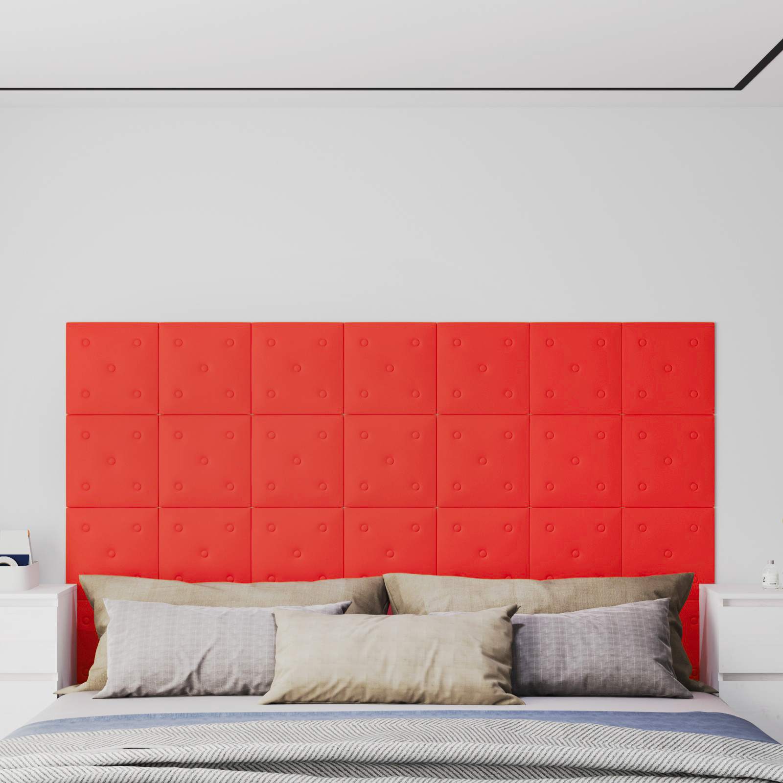 Wandkopfteilen 12 pcs Rot 30 x 30 cm Kunstleder