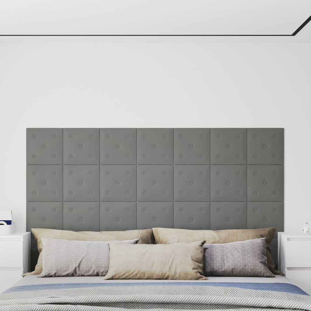 Wandkopfteilen 12 pcs Grau 30 x 30 cm Kunstleder