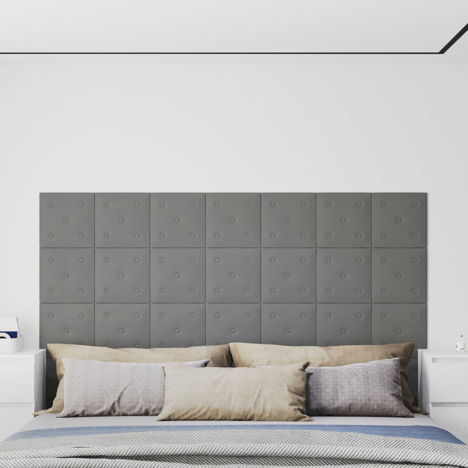 Wandkopfteilen 12 pcs Grau 30 x 30 cm Kunstleder