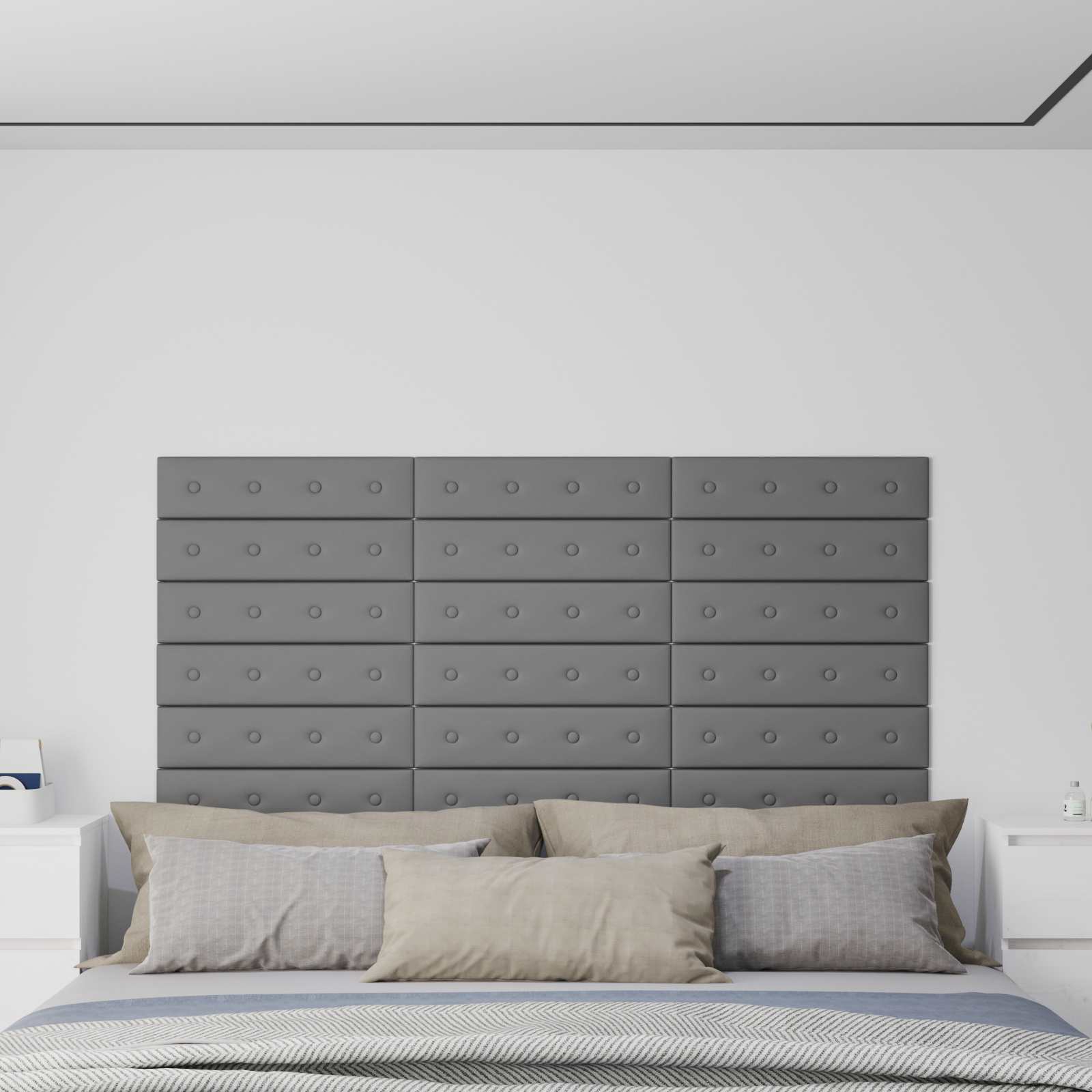 Wandkopfteilen 12 pcs Grau 60 x 15 cm Kunstleder