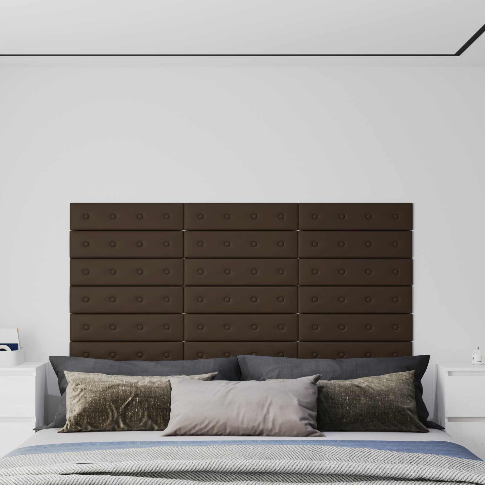Wandkopfteilen 12 pcs Braun 60 x 15 cm Kunstleder