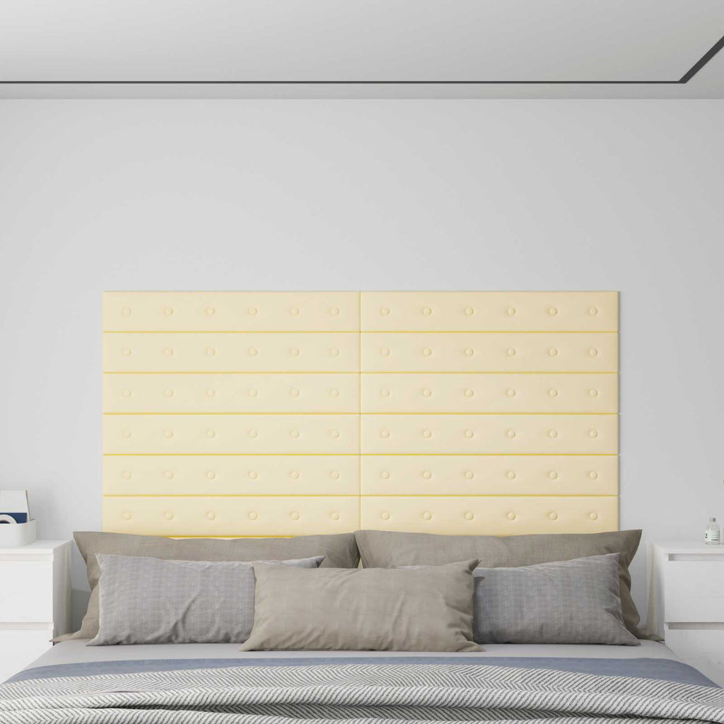 Wandkopfteilen 12 pcs Creme 90 x 15 cm Kunstleder