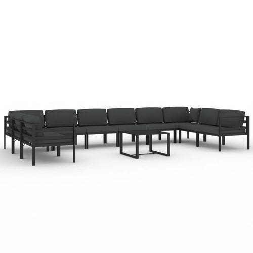 11-tlg. Garten-Lounge-Set mit Kissen Aluminium Anthrazit