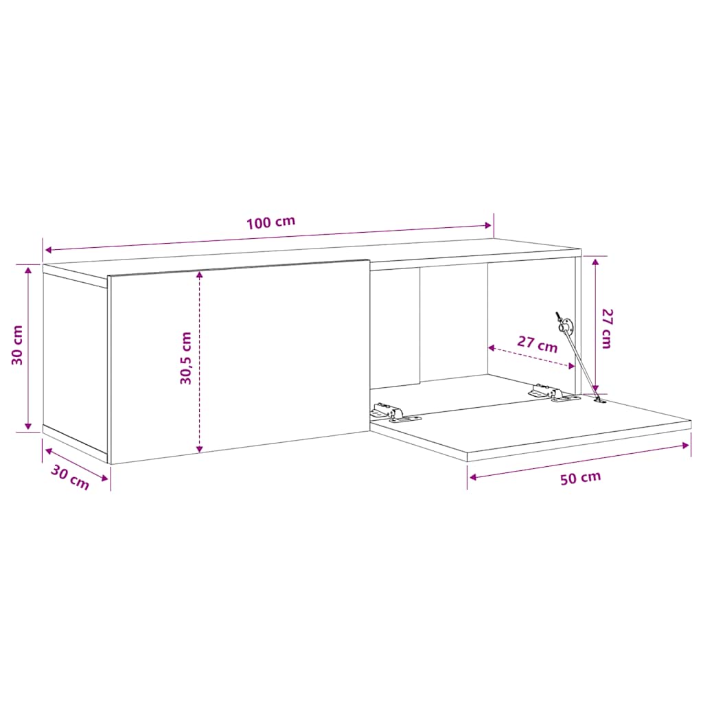 TV-Wandschränke 2 Stk. Betongrau 100x30x30 cm Holzwerkstoff