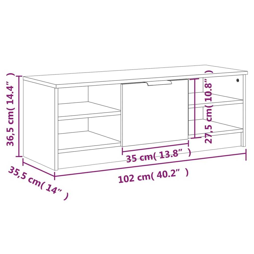 TV-Schrank Hochglanz-Weiß 102x35,5x36,5 cm Holzwerkstoff