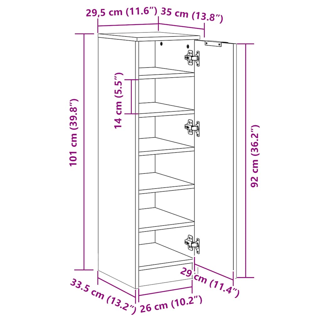 Schuhschrank Betongrau 30x35x100 cm Holzwerkstoff