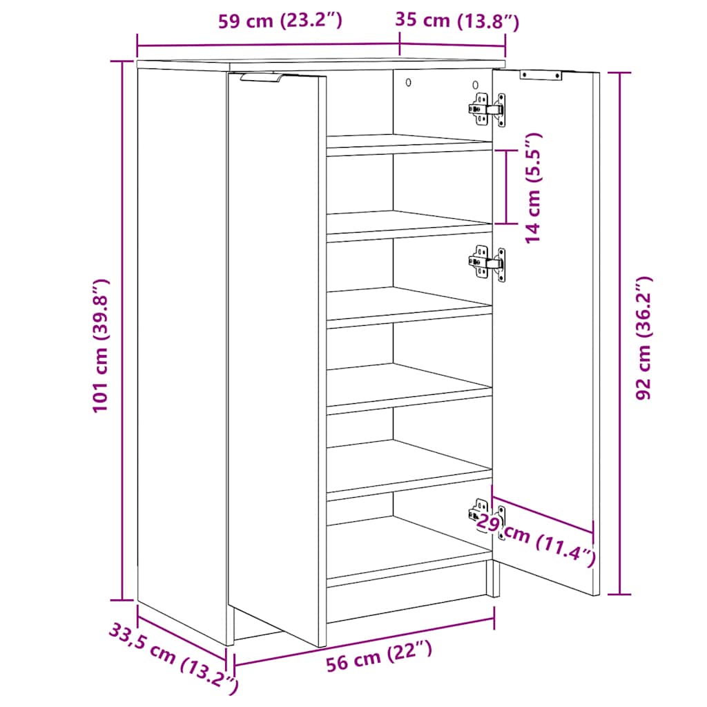 Schuhschrank Sonoma-Eiche 59x35x100,5 cm Holzwerkstoff