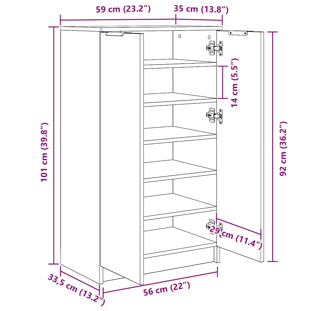 Schuhschrank Betongrau 59x35x100,5 cm Holzwerkstoff