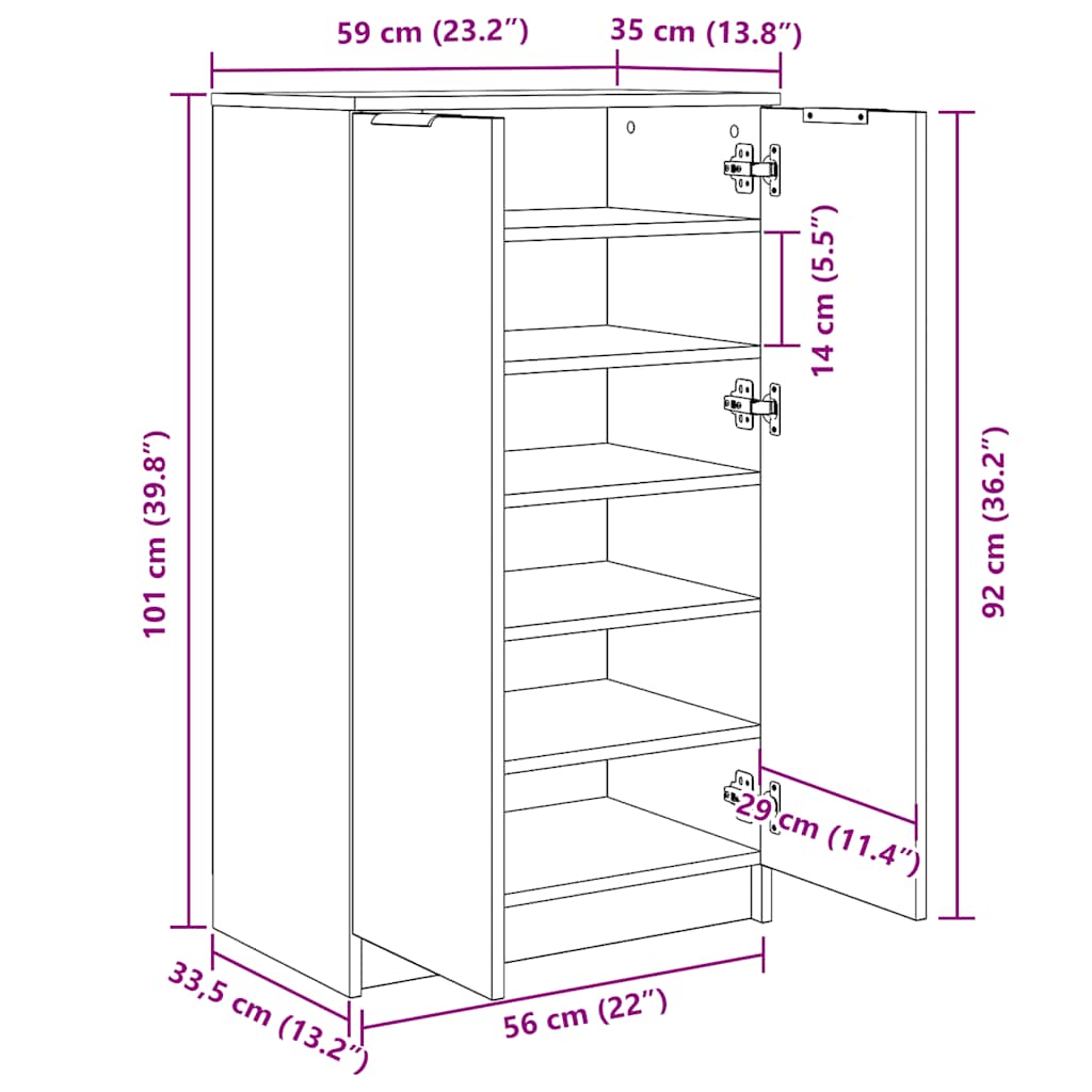 Schuhschrank Hochglanz-Weiß 59x35x100,5 cm Holzwerkstoff