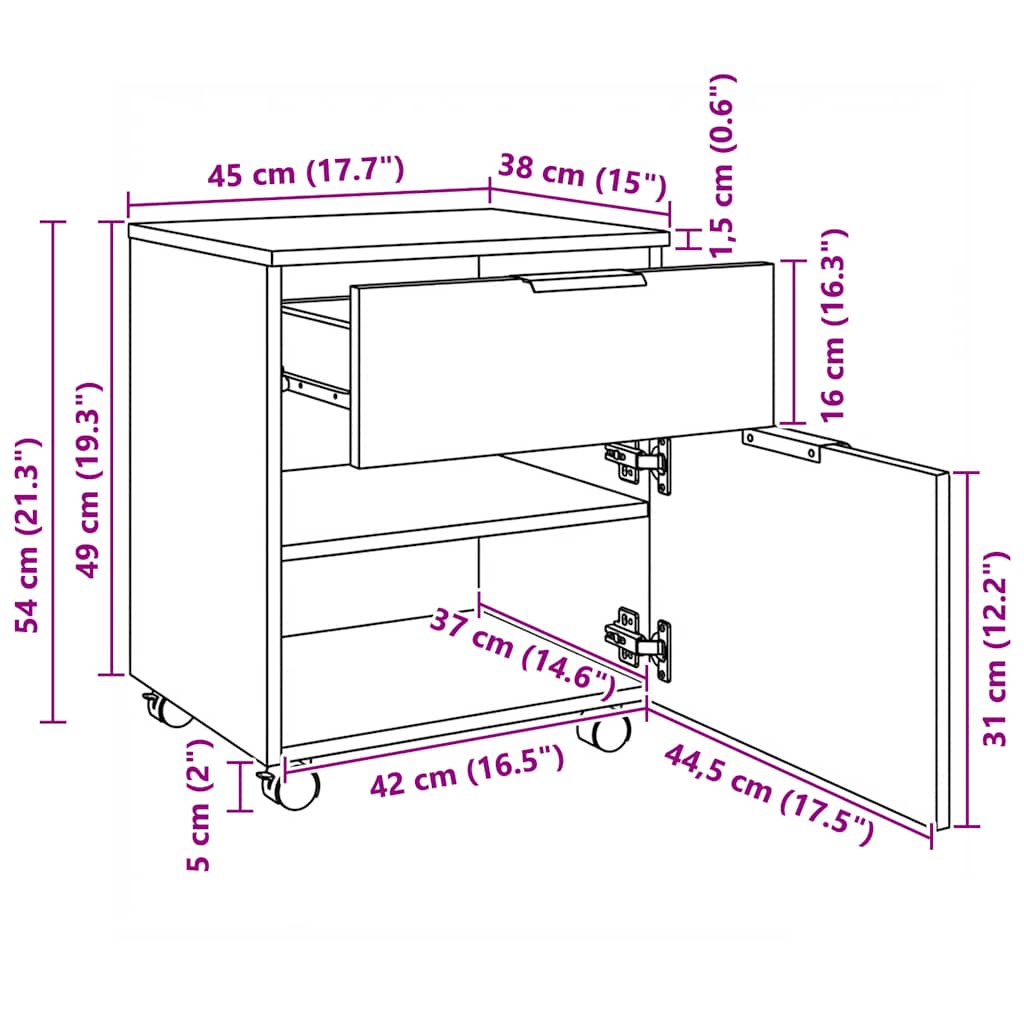 Mobiler Aktenschrank mit Rollen Sonoma-Eiche 45x38x54 cm