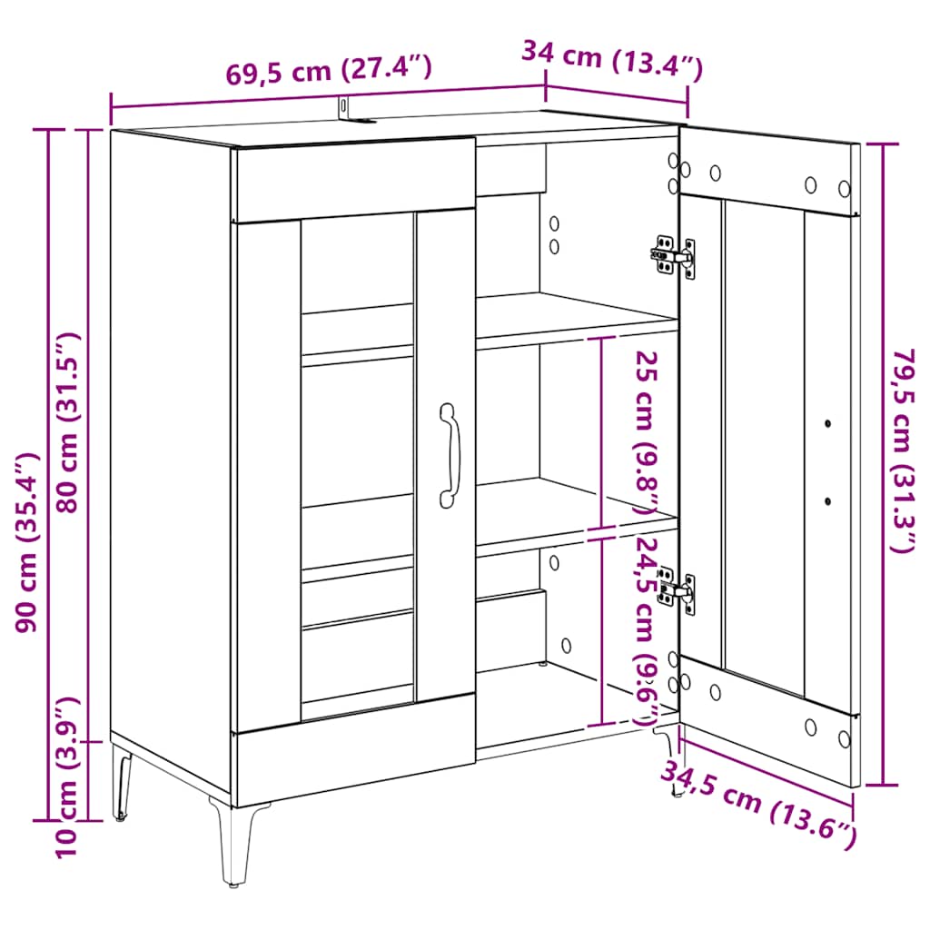 Sideboard Sonoma-Eiche 69,5x34x90 cm Holzwerkstoff