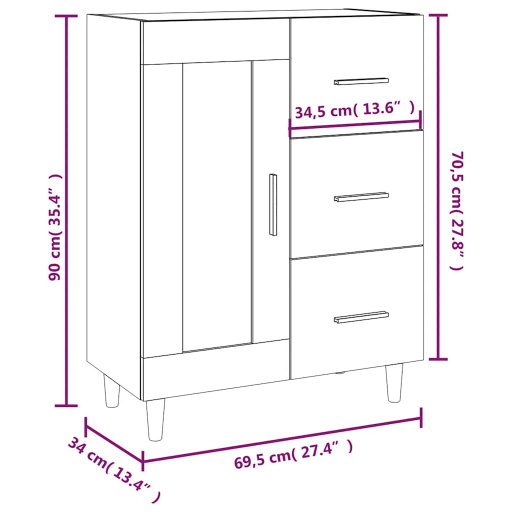 Sideboard Weiß 69,5x34x90 cm Holzwerkstoff