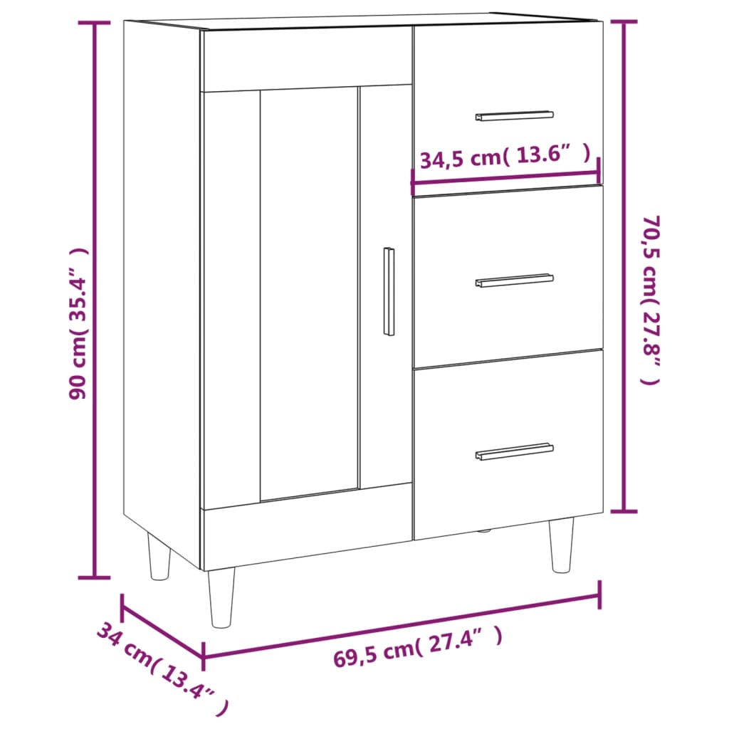 Sideboard Hochglanz-Weiß 69,5x34x90 cm Holzwerkstoff