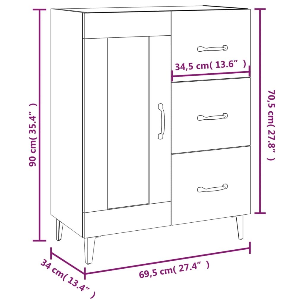 Sideboard Hochglanz-Weiß 69,5x34x90 cm Holzwerkstoff