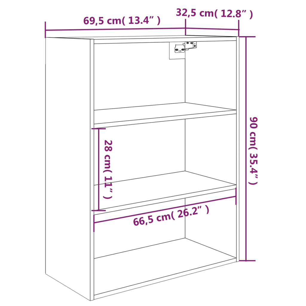 Hängeschrank Hochglanz-Weiß 69,5x32,5x90 cm