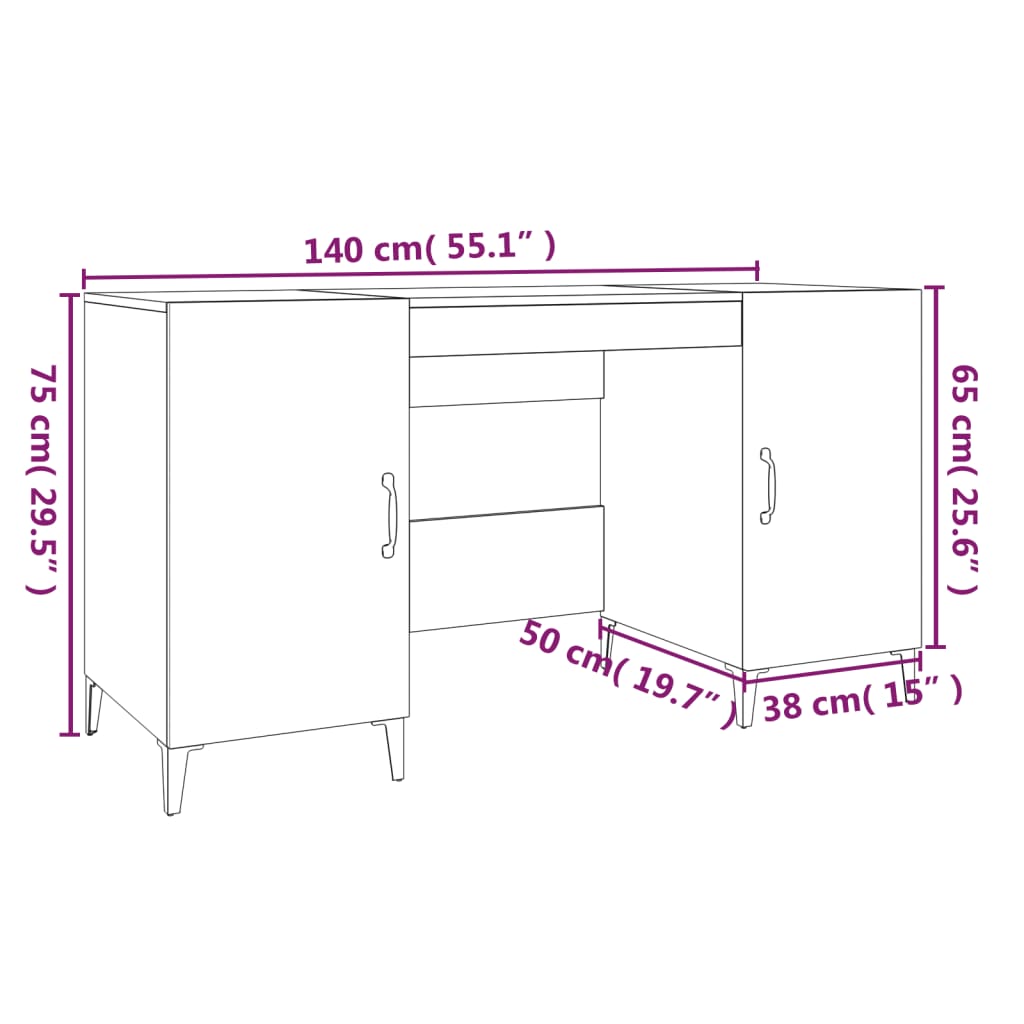 Schreibtisch Weiß 140x50x75 cm Holzwerkstoff