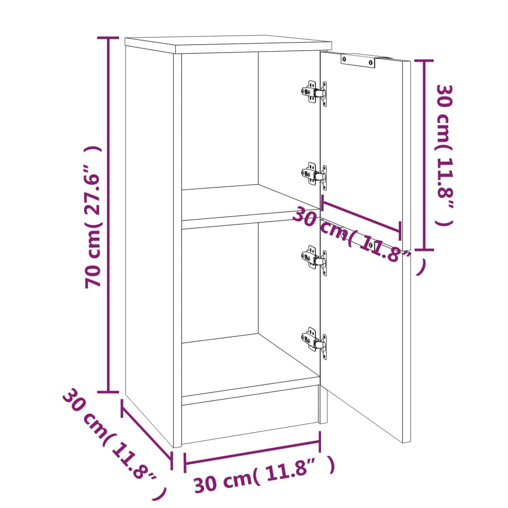Sideboards 2 Stk. Räuchereiche 30x30x70 cm Holzwerkstoff