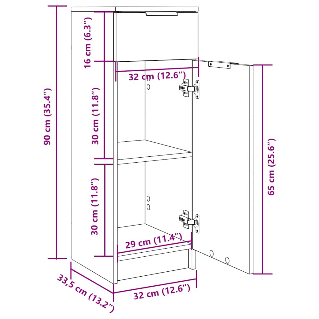 Badschrank Räuchereiche 32x34x90 cm Holzwerkstoff