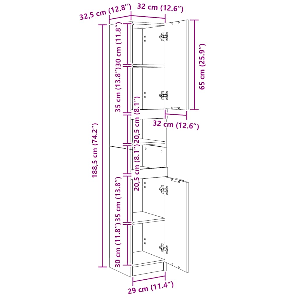 Badschrank Räuchereiche 32x34x188,5 cm Holzwerkstoff