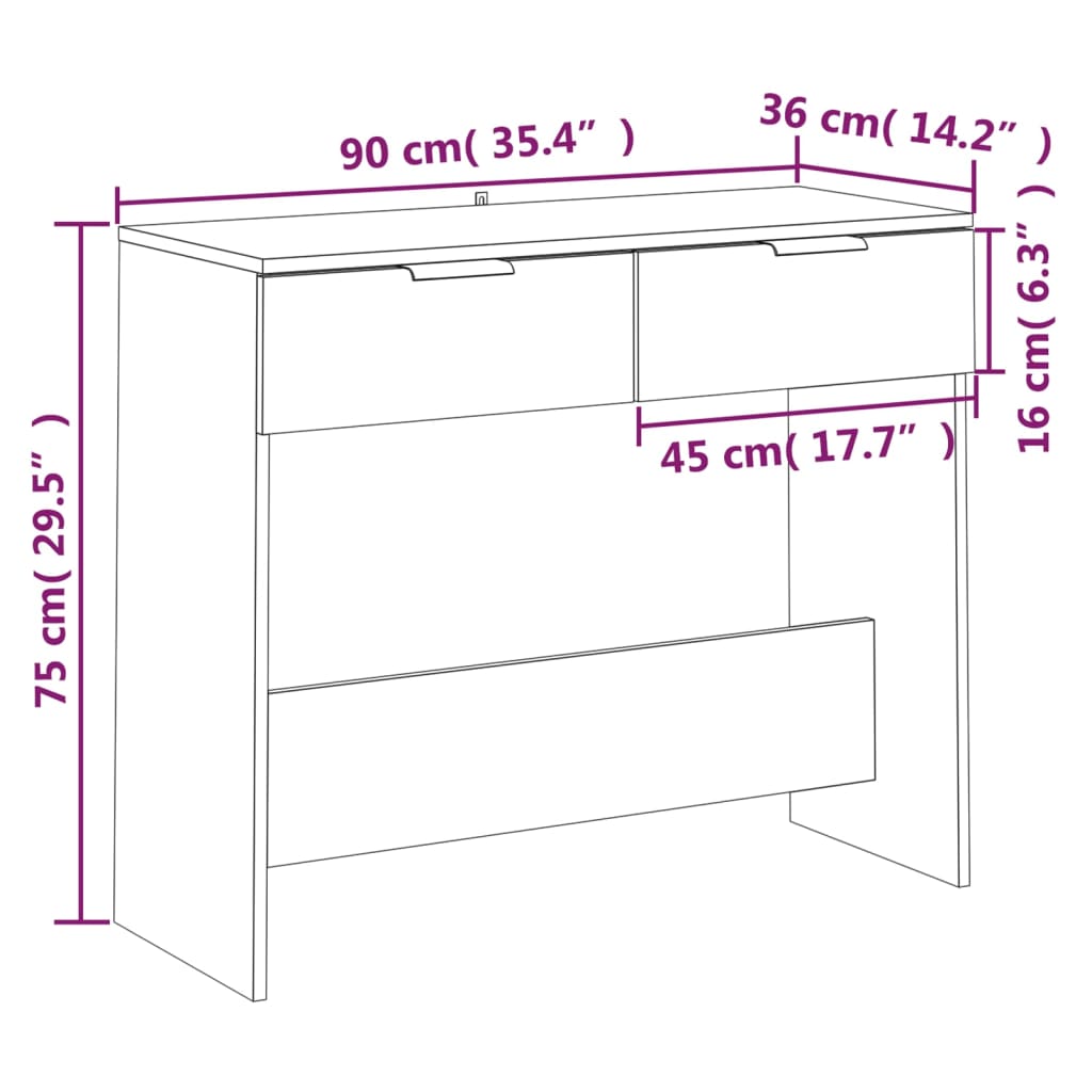 Konsolentisch Räuchereiche 90x36x75 cm Holzwerkstoff