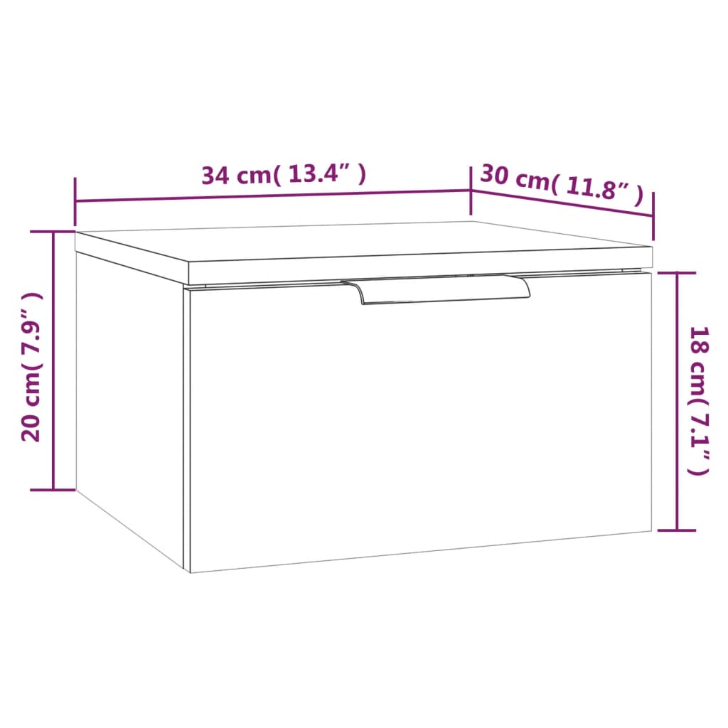 Wand-Nachttisch Grau Sonoma 34x30x20 cm