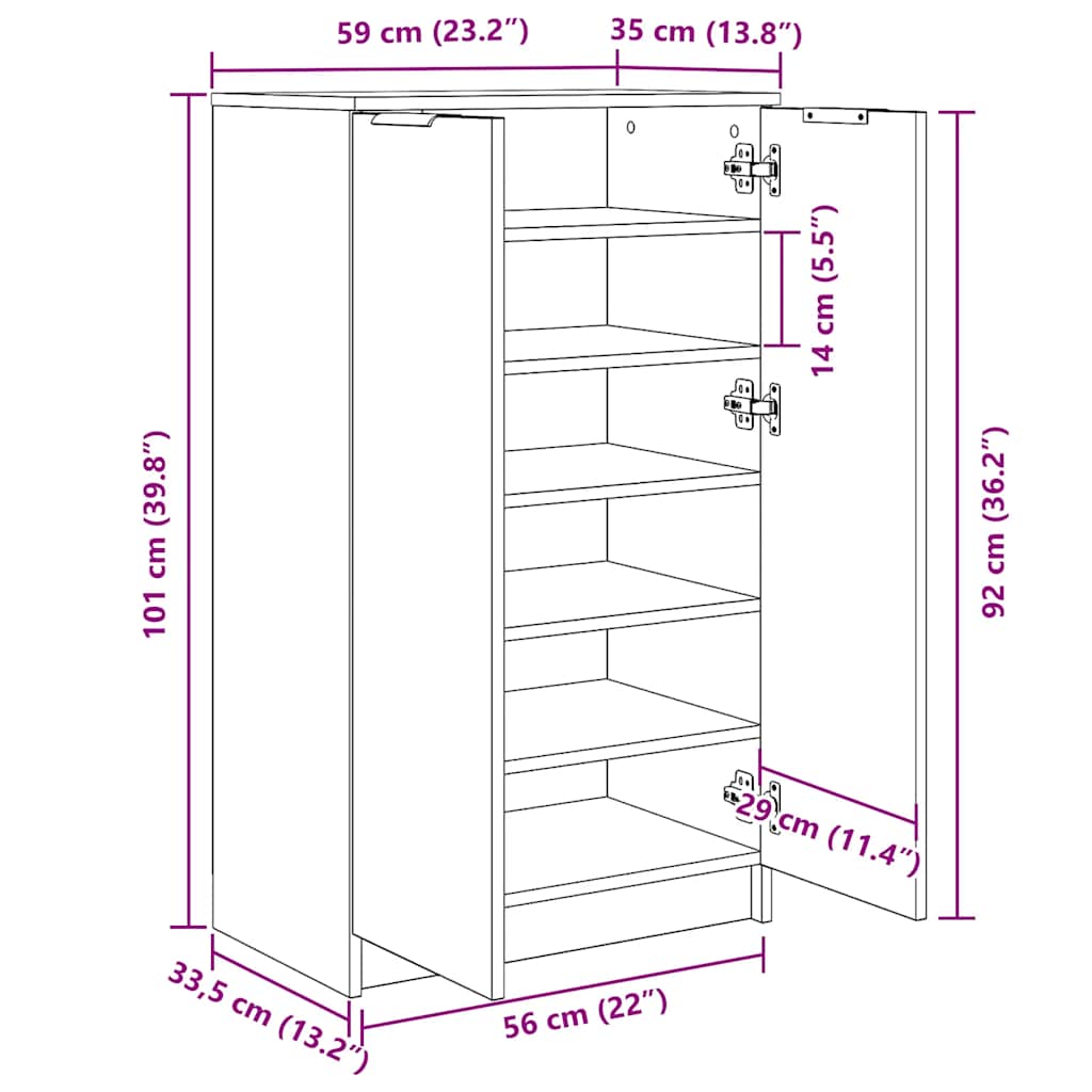 Schuhschrank Grau Sonoma 59x35x100 cm Holzwerkstoff