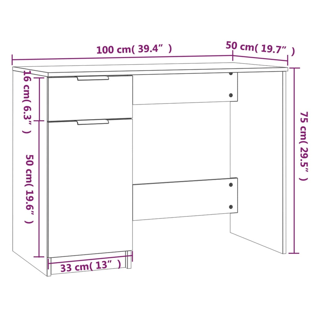 Schreibtisch Grau Sonoma 100x50x75 cm Holzwerkstoff