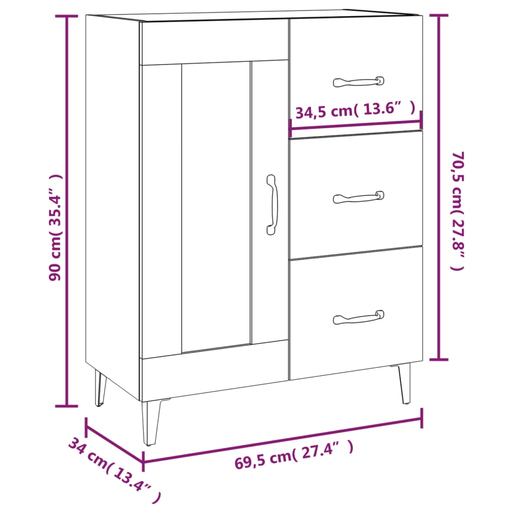 Sideboard Räuchereiche 69,5x34x90 cm Holzwerkstoff