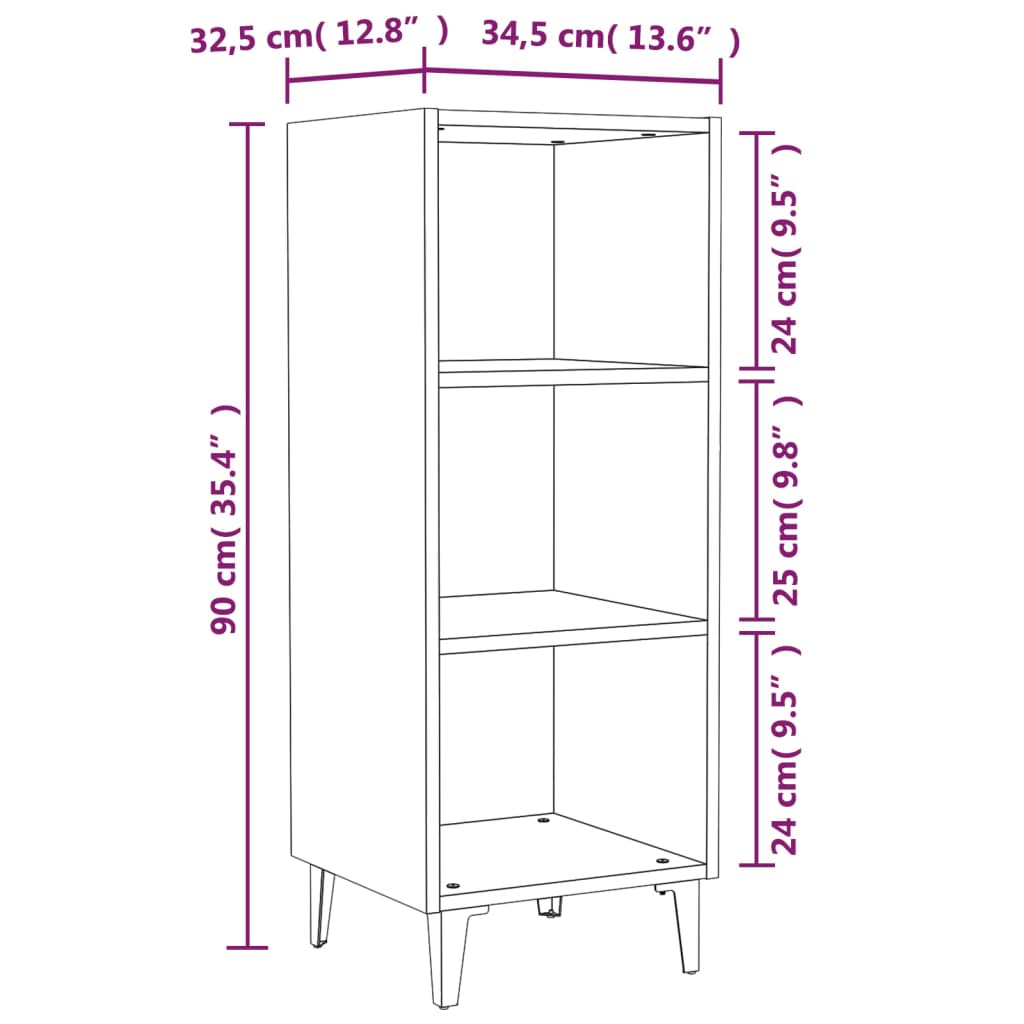 Sideboard Braun Eichen-Optik 34,5x32,5x90 cm Holzwerkstoff