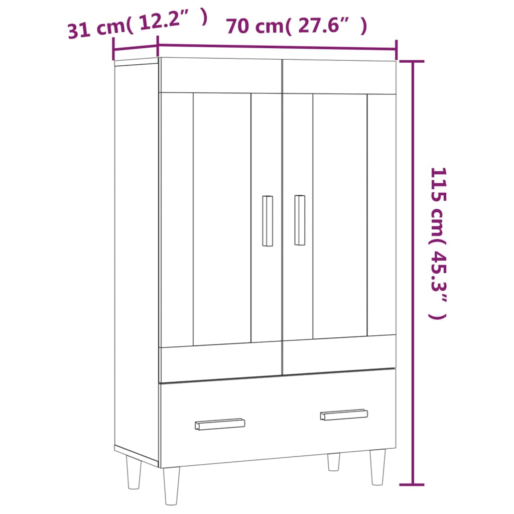 Highboard Räuchereiche 70x31x115 cm Holzwerkstoff