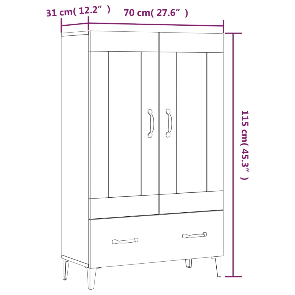 Highboard Räuchereiche 70x31x115 cm Holzwerkstoff