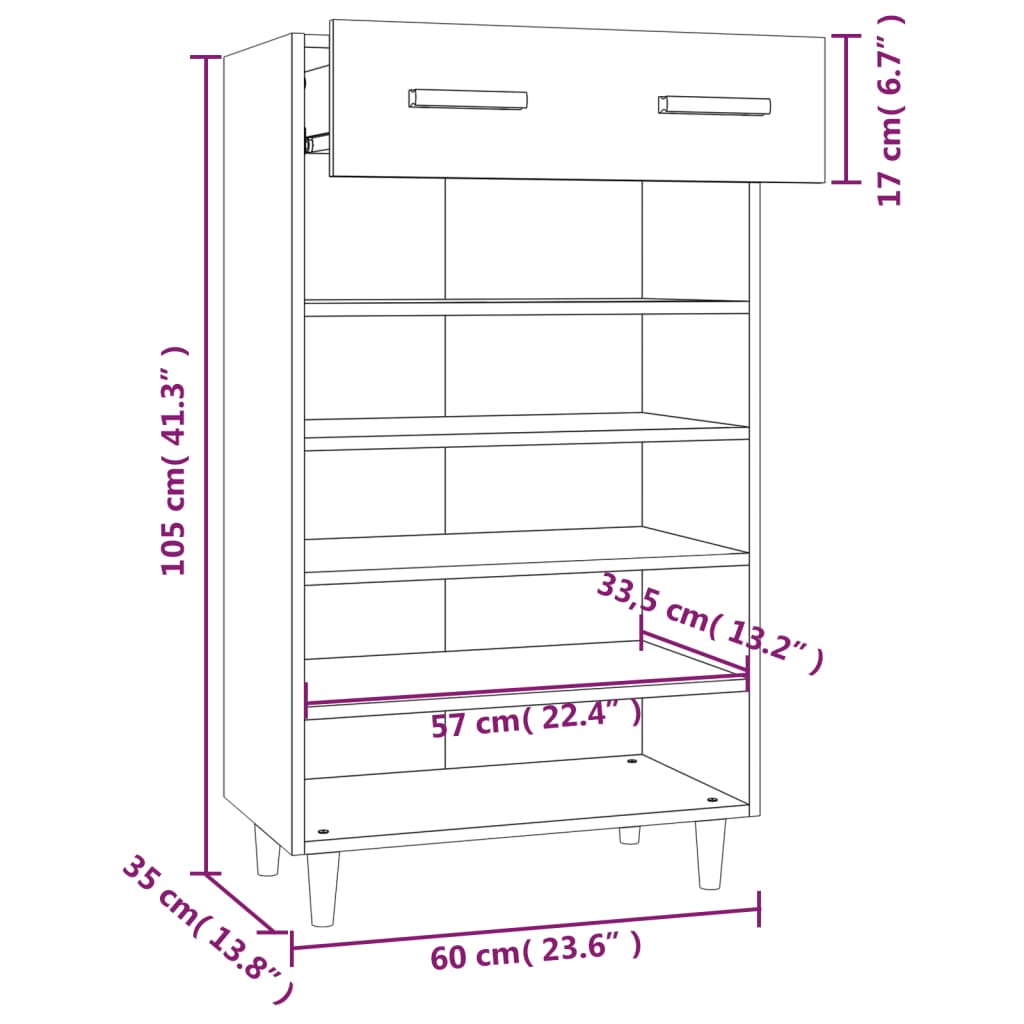 Schuhschrank Grau Sonoma 60x35x105 cm Holzwerkstoff