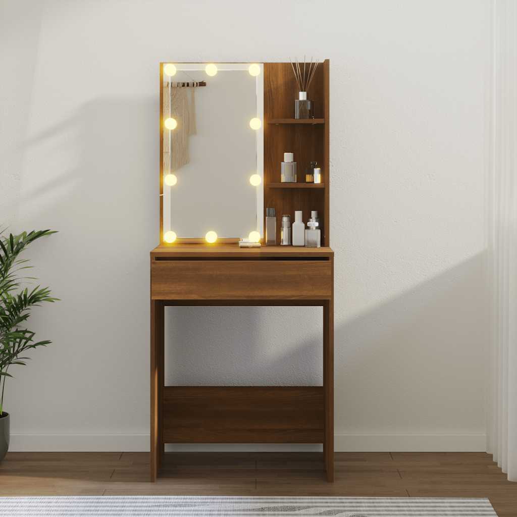 Schminktisch mit LED Braun Eichen-Optik 60x40x140 cm