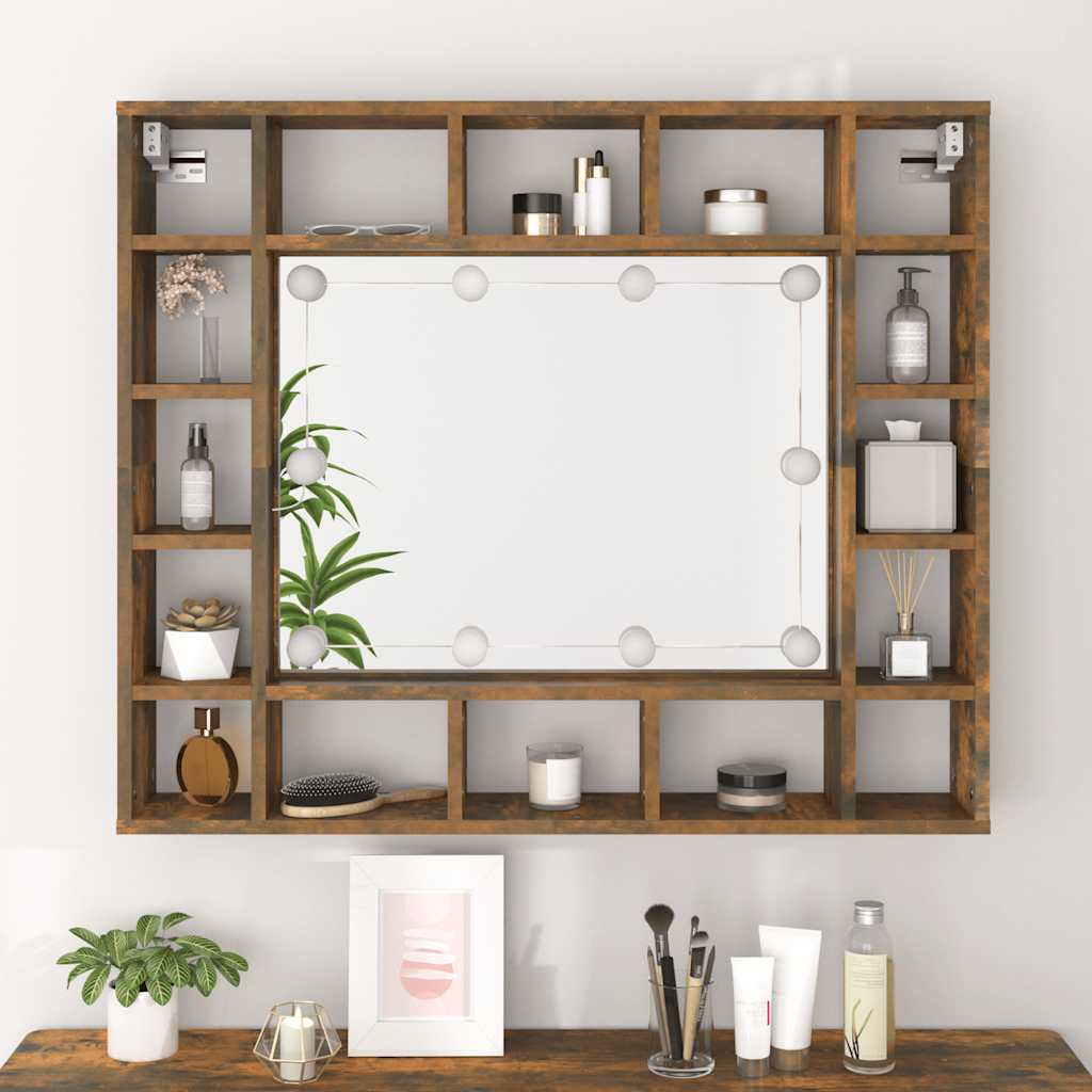 Spiegelschrank mit LED Räuchereiche 91x15x76,5 cm