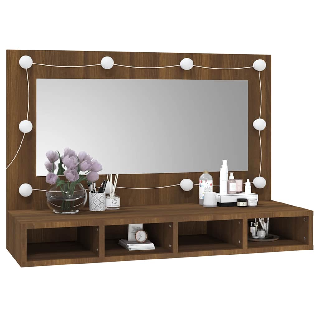 Spiegelschrank mit LED Braun Eichen-Optik 90x31,5x62 cm